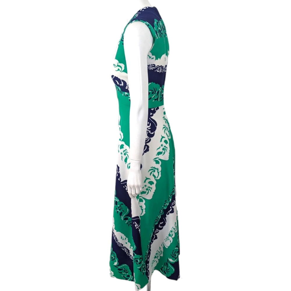 Vintage 70s 1970s Maxi Dress Mod Womens Small Green Blue Sleeveless V Ne… - Picture 5 of 13